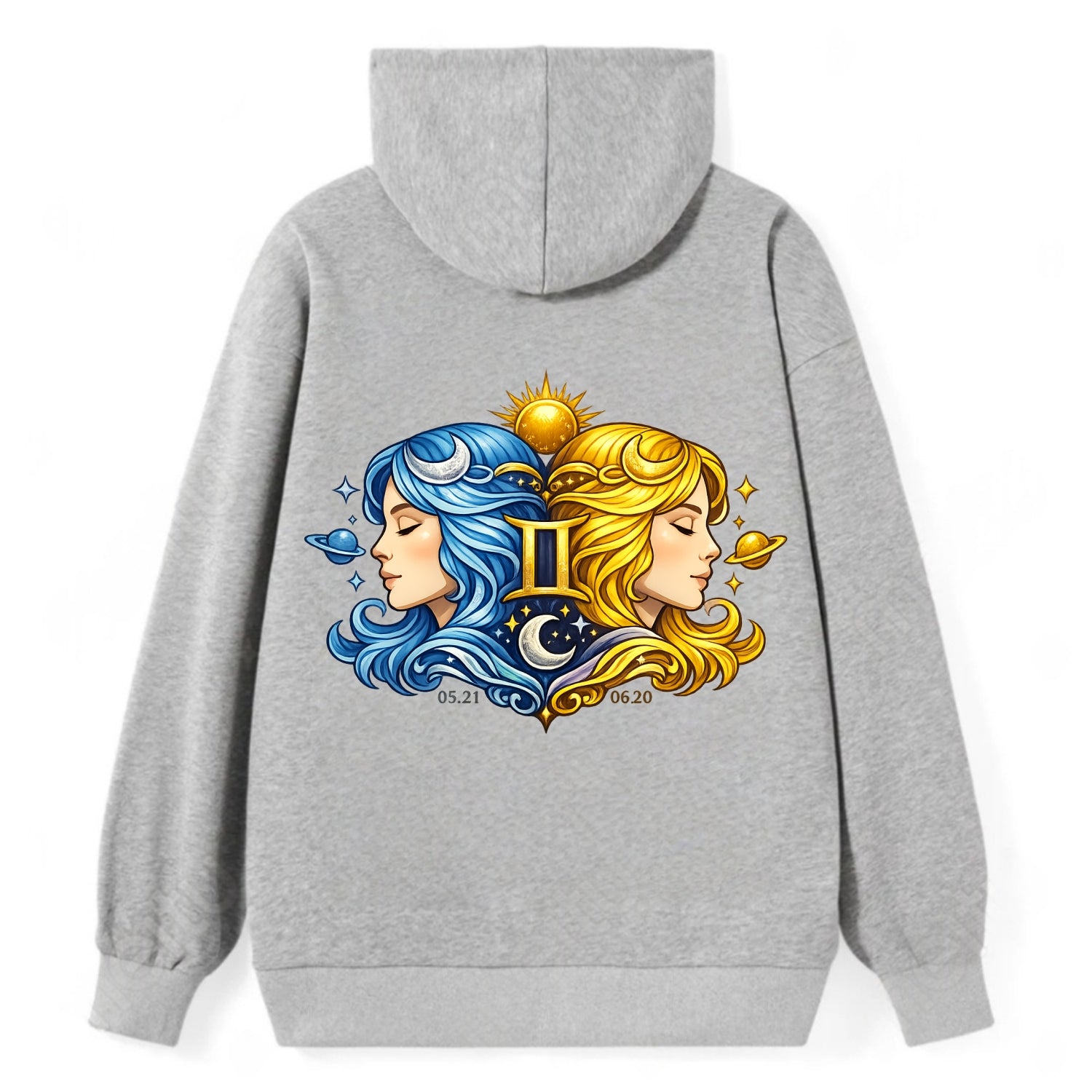 TWIN FACES | Two faces in profile mirror image | Gemini duality | - Classic Pullover Hoodie - Grey