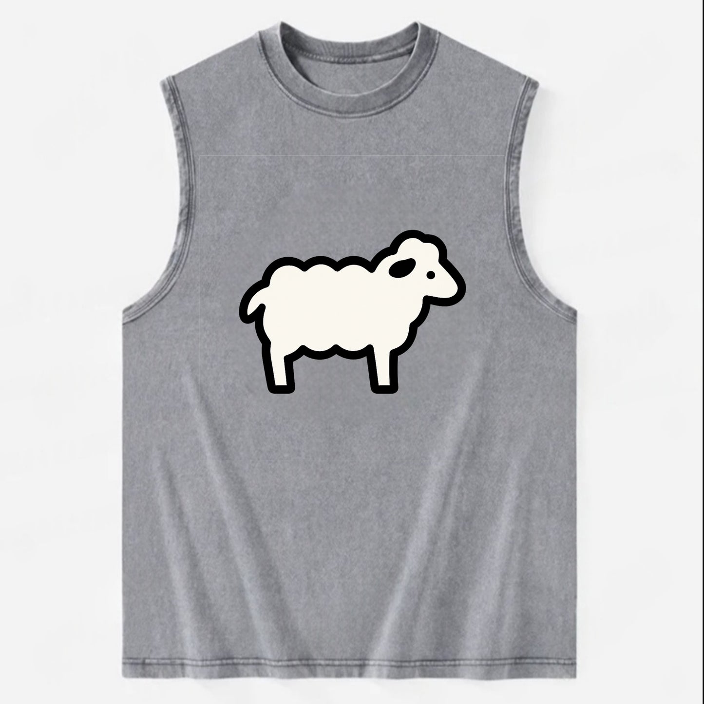 Sheep - White fluffy wool flat side profile - Vintage Washed Tank - Grey