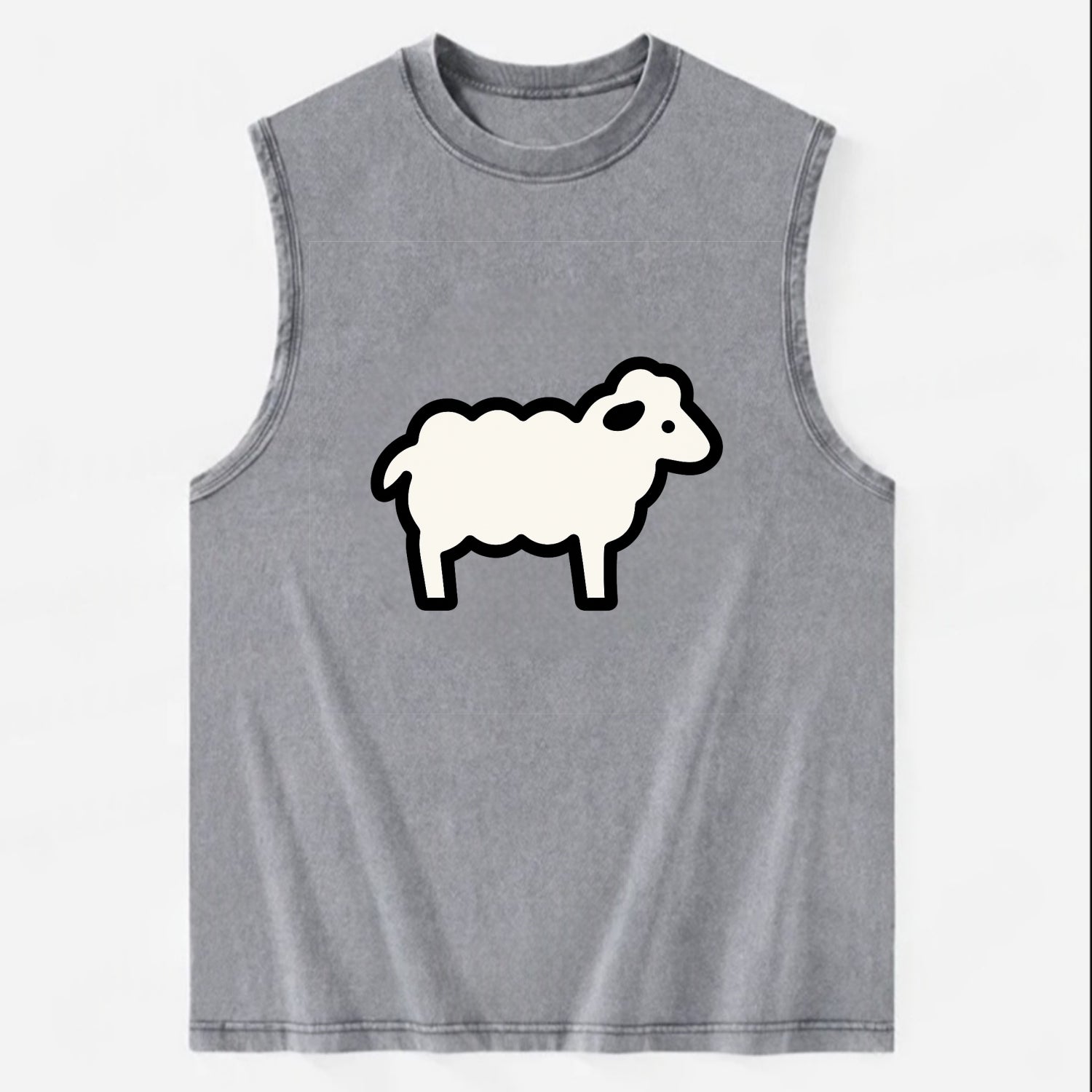 Sheep - White fluffy wool flat side profile - Vintage Washed Tank - Grey