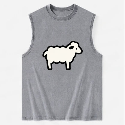 Sheep - White fluffy wool flat side profile - Vintage Washed Tank - Grey