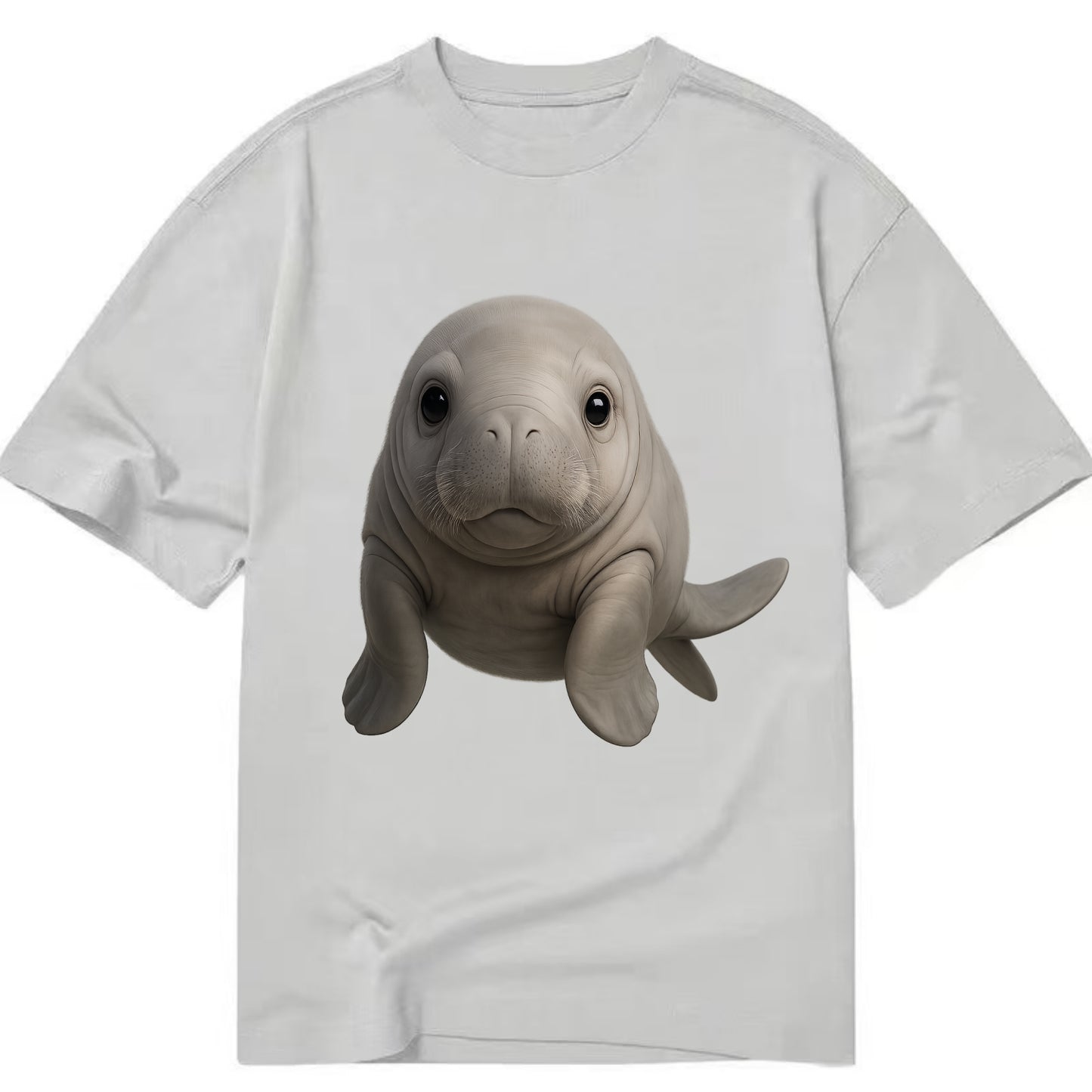 Baby Dugong - gray with paddle tail, gentle expression, whiskers, front-facing, - Classic T-shirt - Grey
