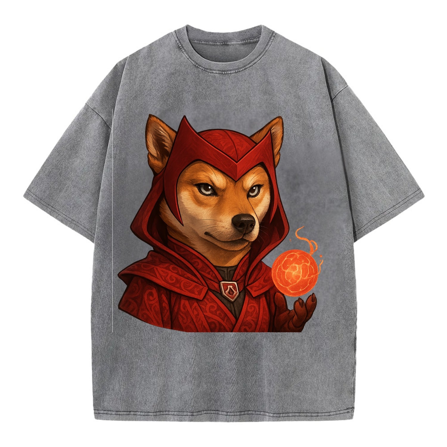 Shiba Inu Scarlet Witch  - Vintage T-shirt - Grey