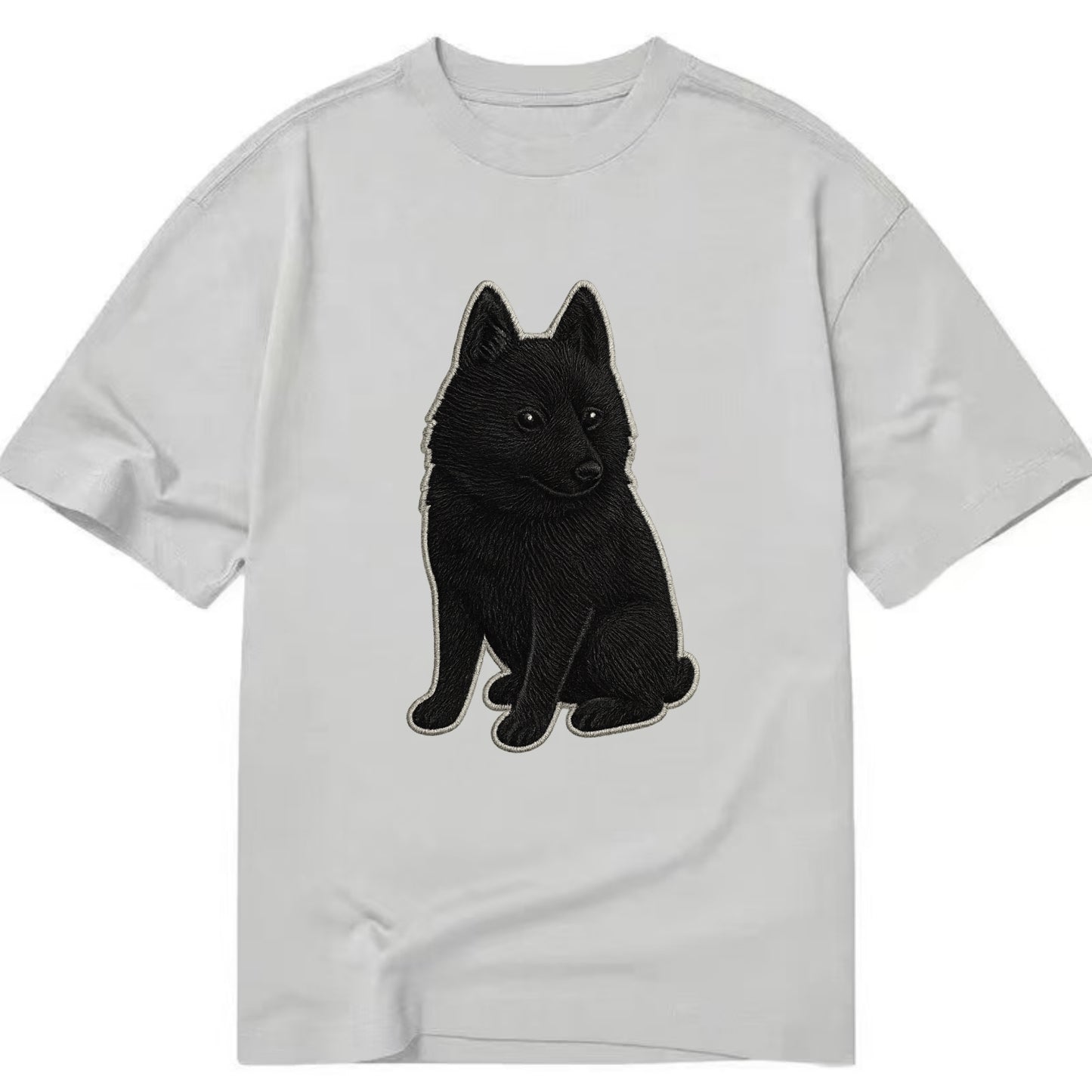 Schipperke - Solid black small embroidered sitting pose - Classic T-shirt - Grey