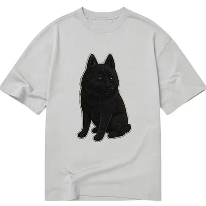Schipperke - Solid black small embroidered sitting pose - Classic T-shirt - Grey