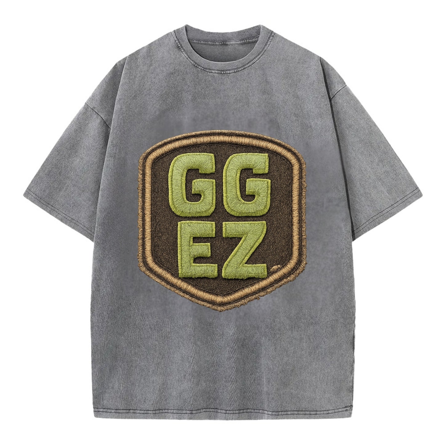GG EZ - victory text in neon green , easy win - Vintage T-shirt - Grey