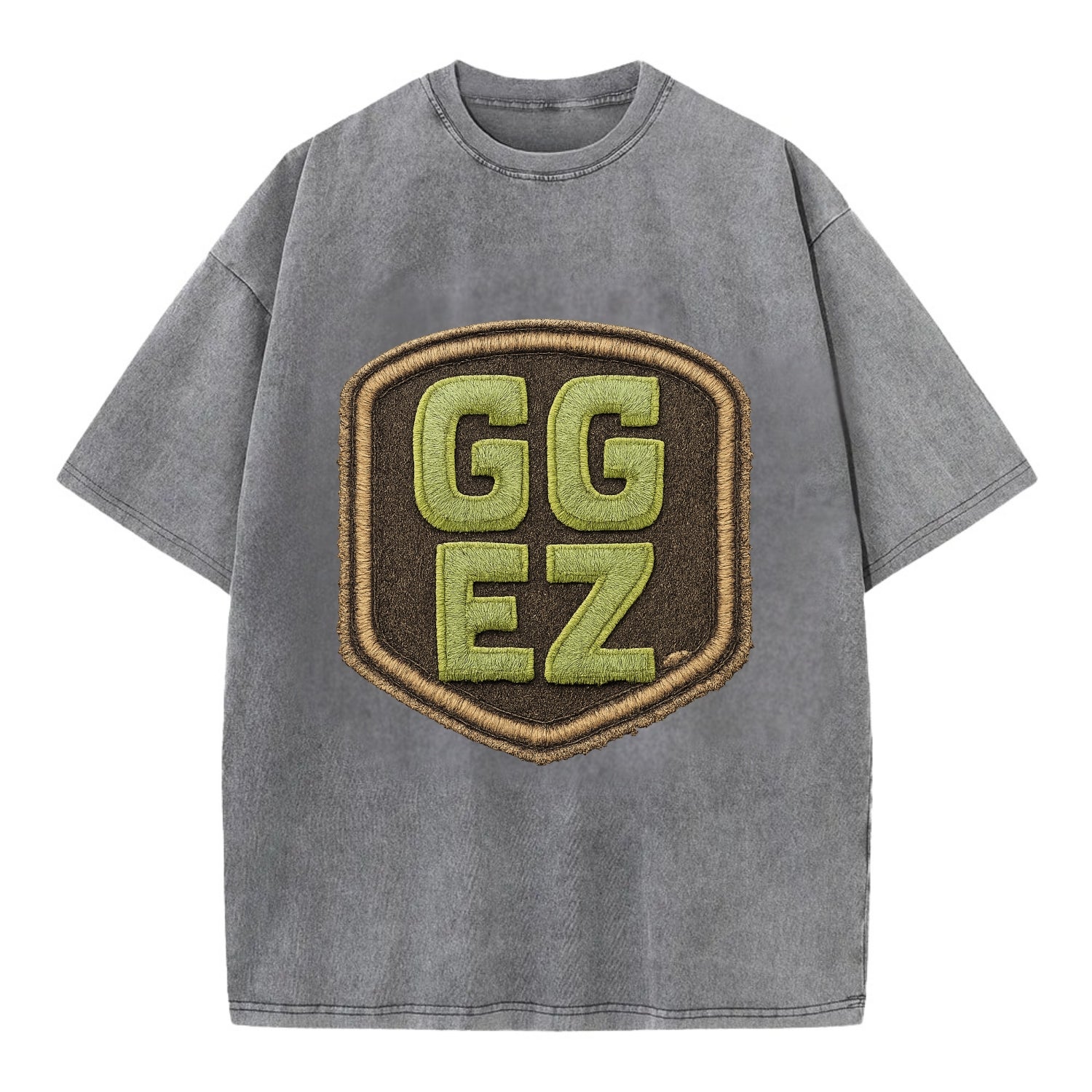 GG EZ - victory text in neon green , easy win - Vintage T-shirt - Grey