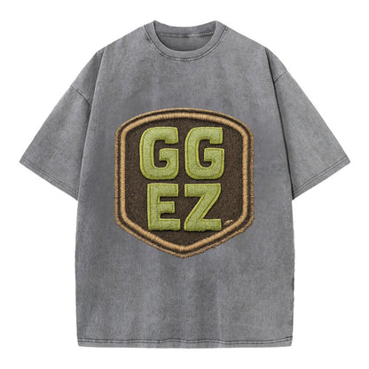 GG EZ - victory text in neon green , easy win - Vintage T-shirt - Grey