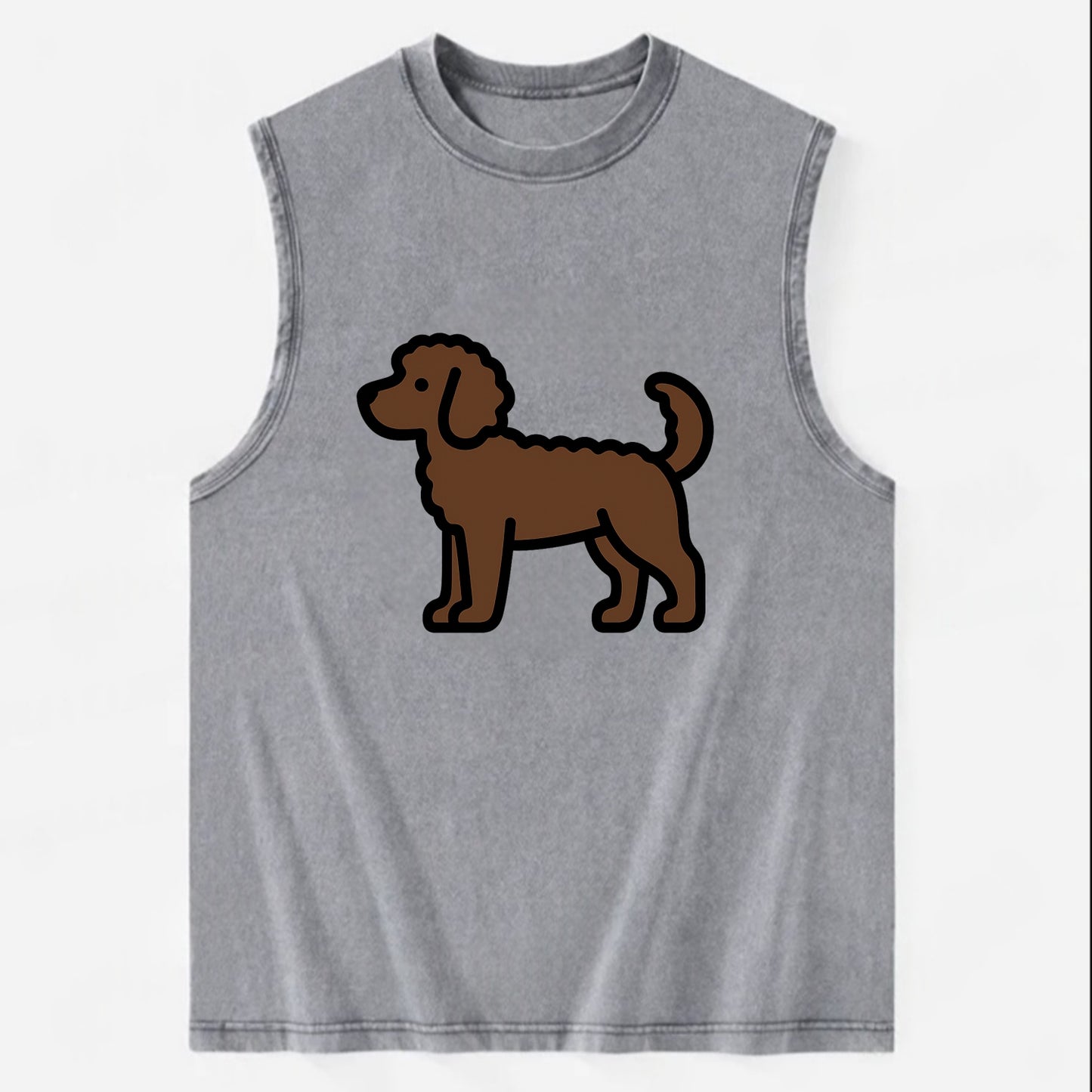 Labradoodle - Chocolate curly flat side profile - Vintage Washed Tank - Grey