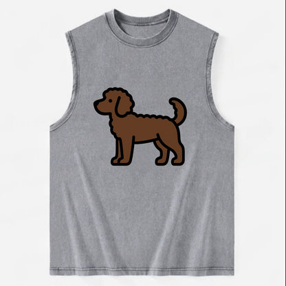 Labradoodle - Chocolate curly flat side profile - Vintage Washed Tank - Grey