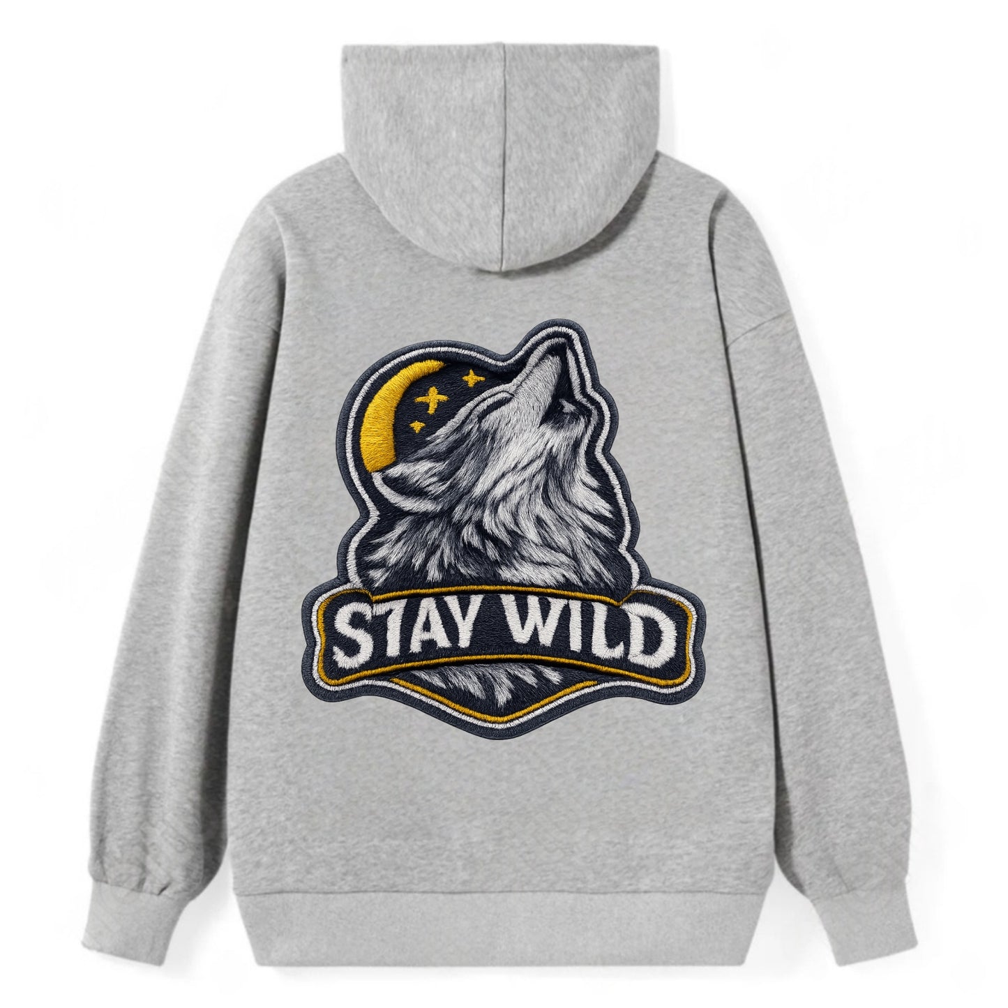 STAY WILD - wolf with text in gray , free spirit - Classic Pullover Hoodie - Grey