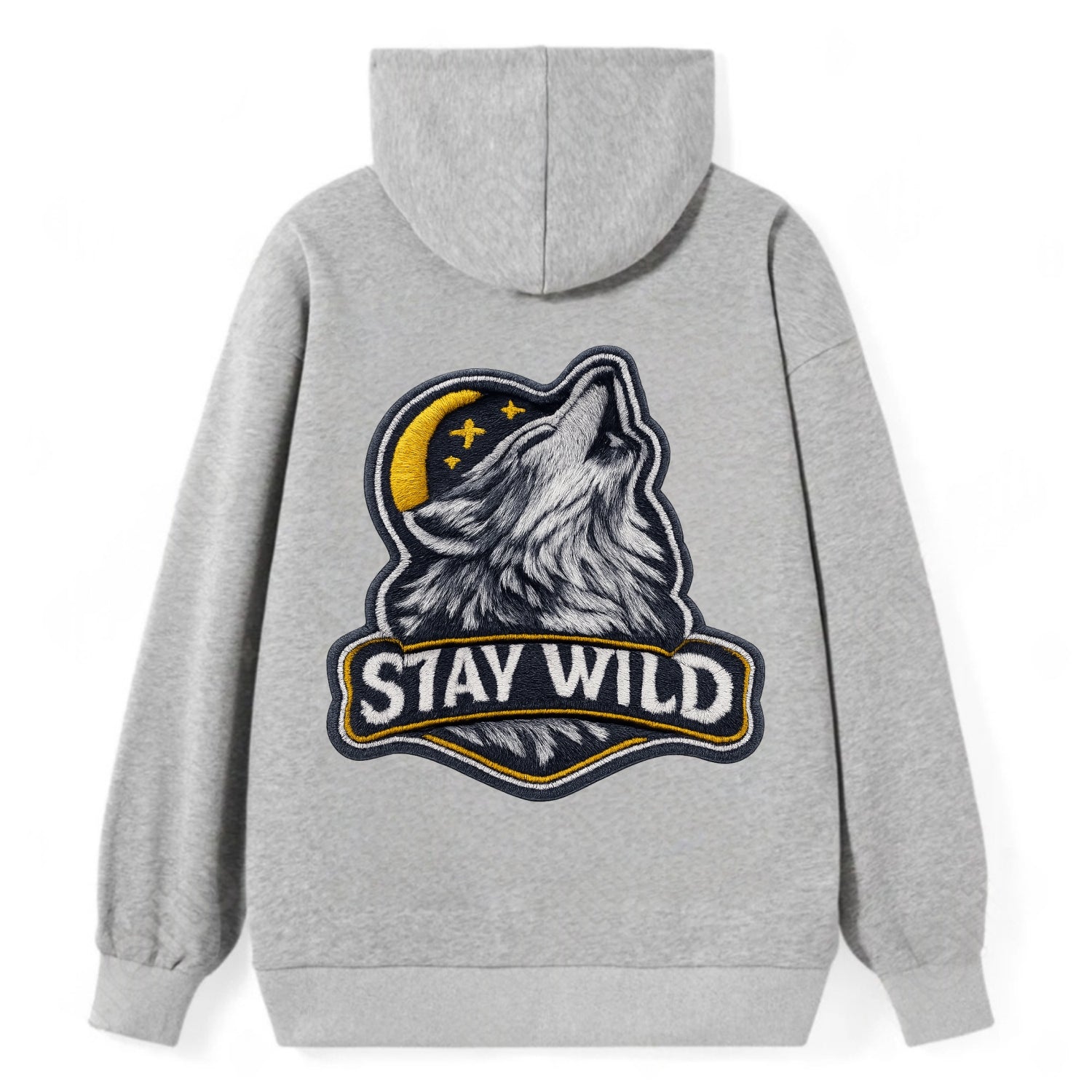 STAY WILD - wolf with text in gray , free spirit - Classic Pullover Hoodie - Grey