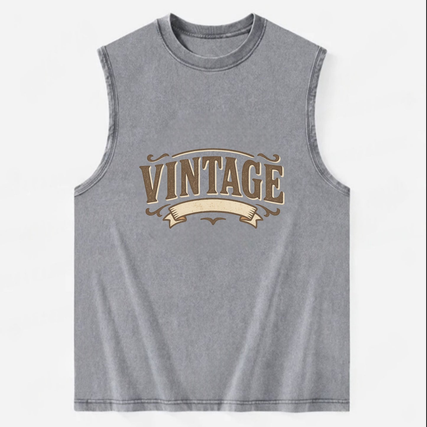 Bold typography design - "CENTERED" - aligned, focused, balanced within - Vintage Washed Tank - Grey
