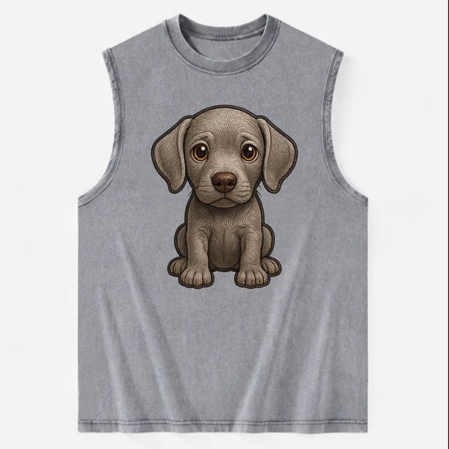 Baby Weimaraner Puppy - silver-gray coat, amber eyes, sleek body, - Vintage Washed Tank - Grey
