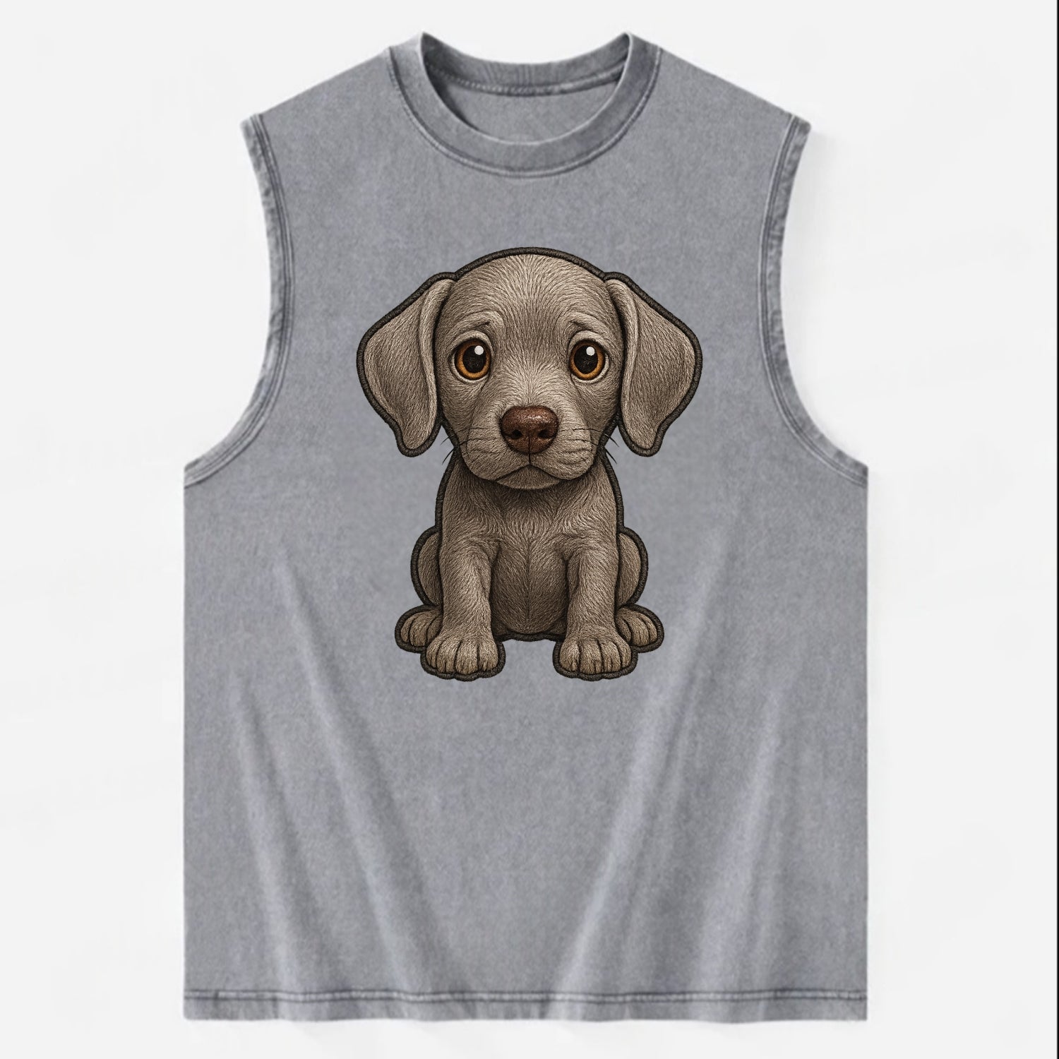 Baby Weimaraner Puppy - silver-gray coat, amber eyes, sleek body, - Vintage Washed Tank - Grey