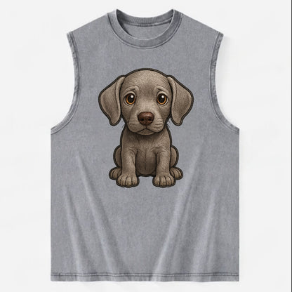 Baby Weimaraner Puppy - silver-gray coat, amber eyes, sleek body, - Vintage Washed Tank - Grey
