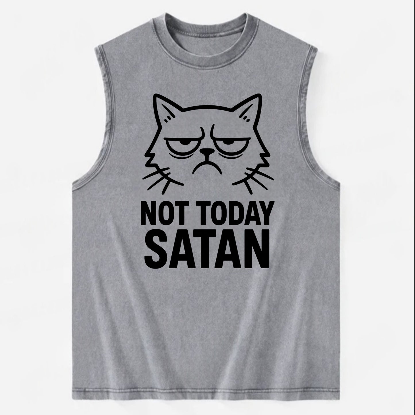 Monday Mood Cat - Vintage Washed Tank - Grey