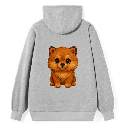Baby Pomeranian Puppy - fluffy orange ball, fox face, tiny body, bright - Classic Pullover Hoodie - Grey