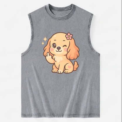 Cocker Spaniel with long wavy ears, gentle face, paw flipping off - Vintage Washed Tank - Grey