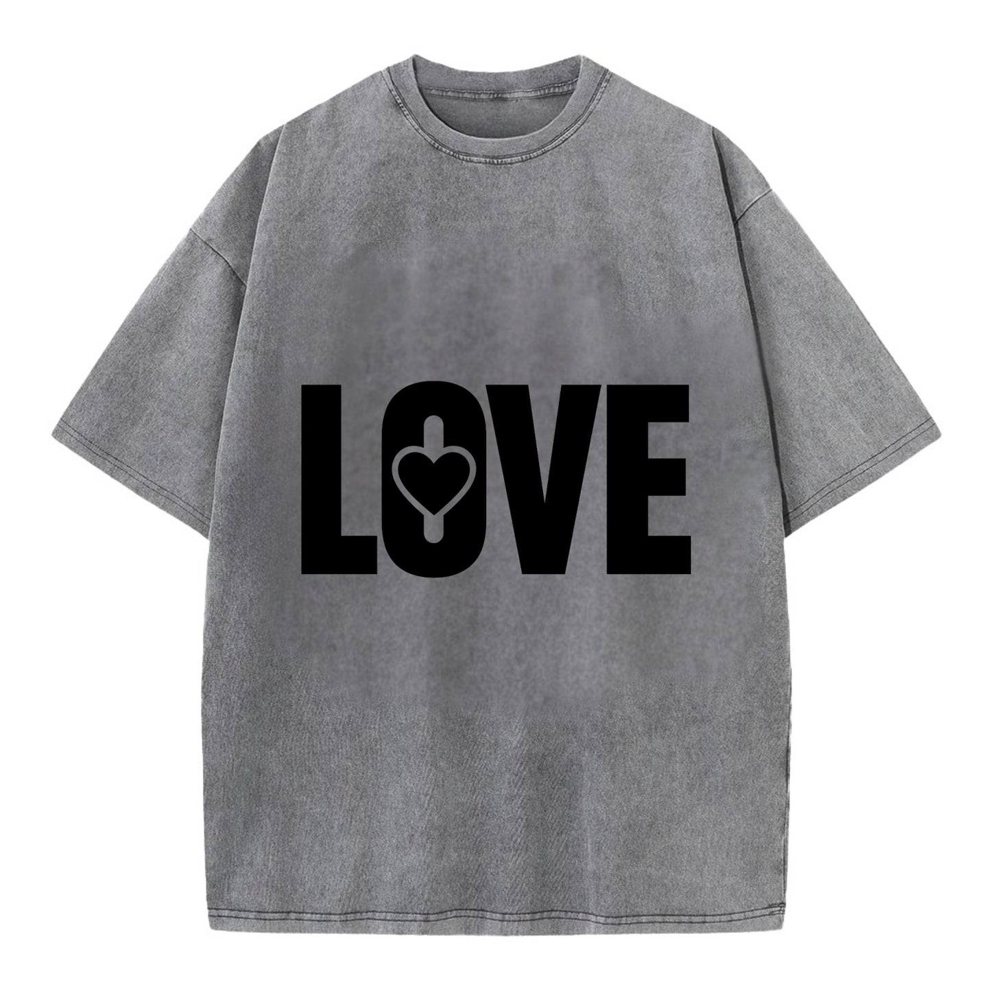 Bold typography design - "LOVE" - universal connection, heart centered - Vintage T-shirt - Grey