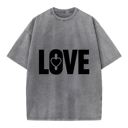 Bold typography design - "LOVE" - universal connection, heart centered - Vintage T-shirt - Grey