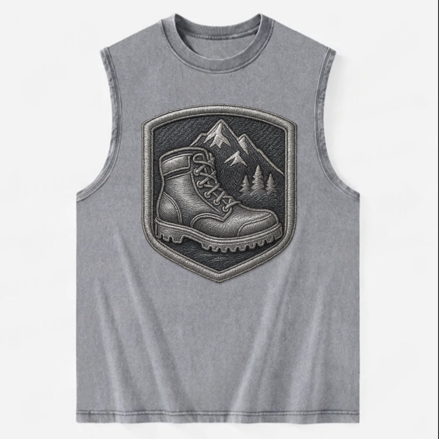 Hiking boots with mountain peak - hiker pride - Vintage Washed Tank - Grey