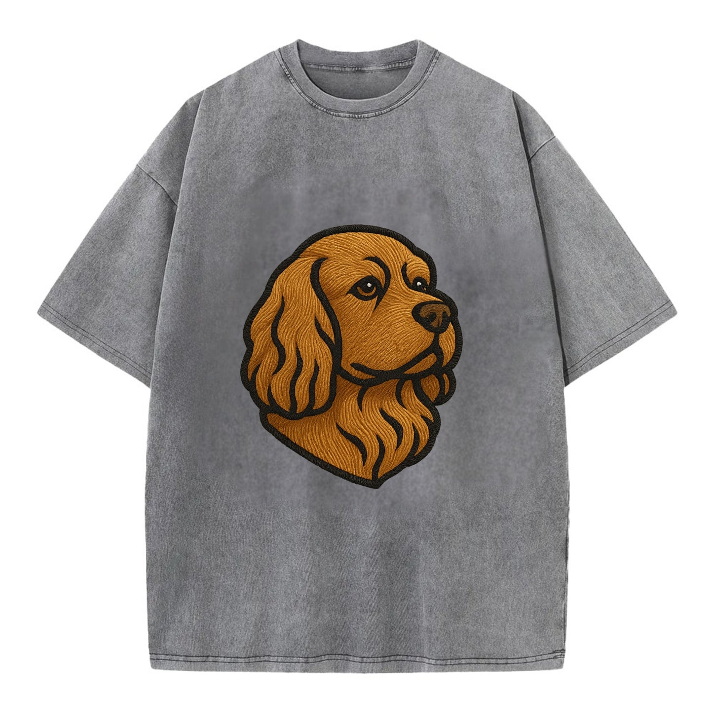 Sussex Spaniel - Golden liver embroidered low-set design - Vintage T-shirt - Grey