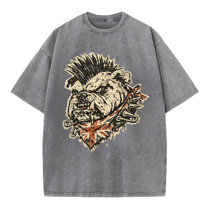 PUNK BULLDOG | British bulldog with mohawk | Safety pins through collar | Union - Vintage T-shirt - Grey