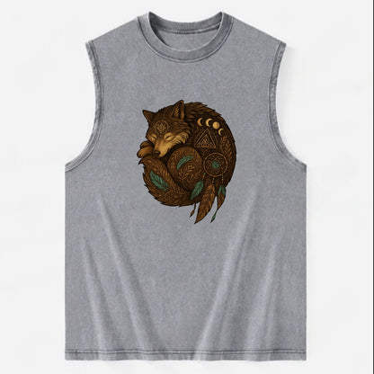 Sleeping Wolf Peace  - Vintage Washed Tank - Grey
