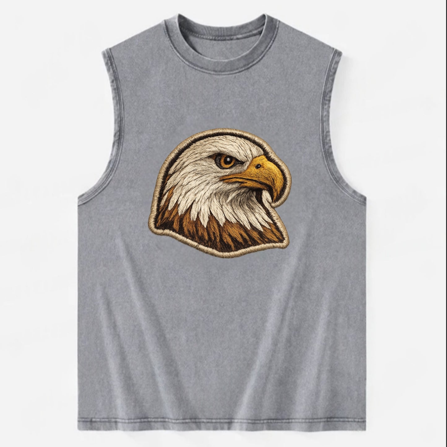 EAGLE HEAD PROFILE - majestic bald eagle in brown, white and gold , American - Vintage Washed Tank - Grey