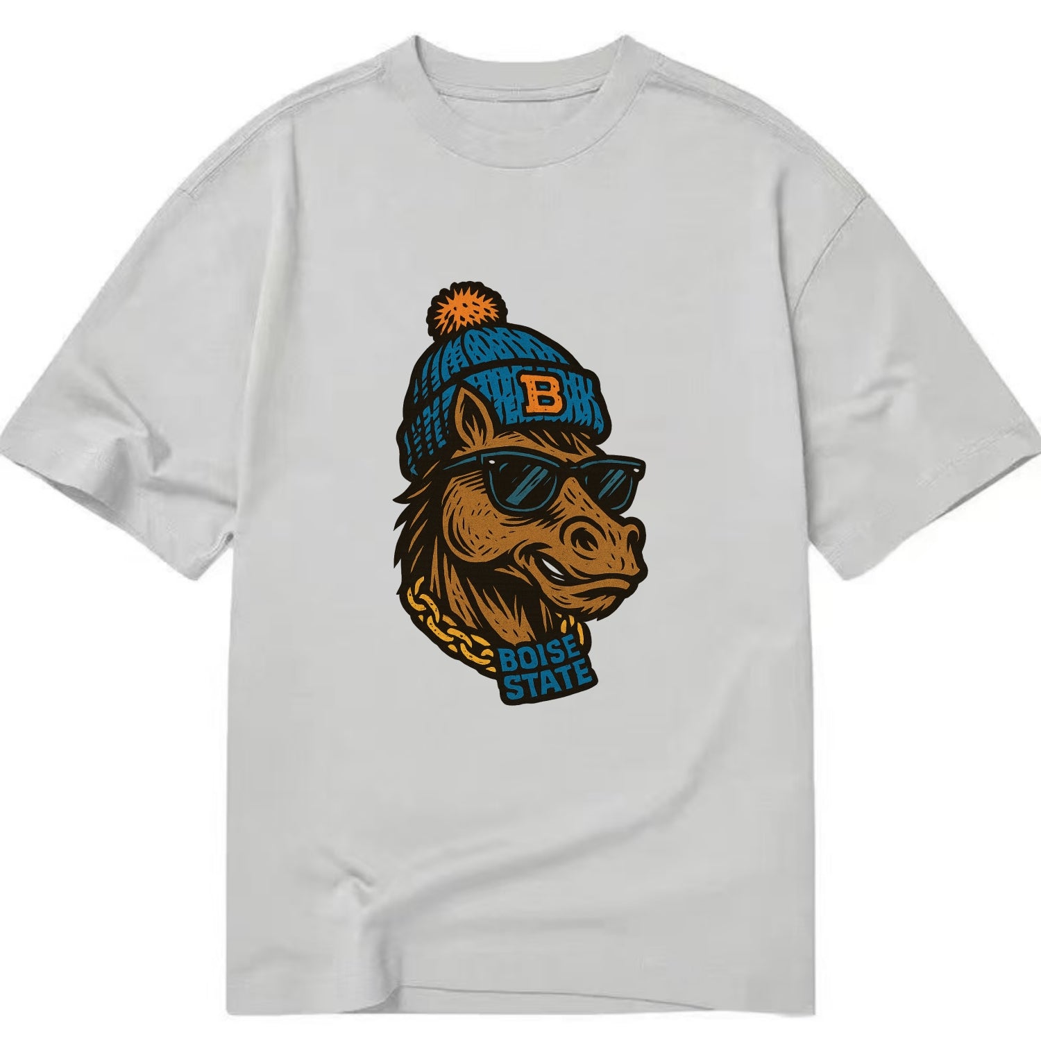 Boise Bronco wearing Boise State beanie with B patch - Classic T-shirt - Grey