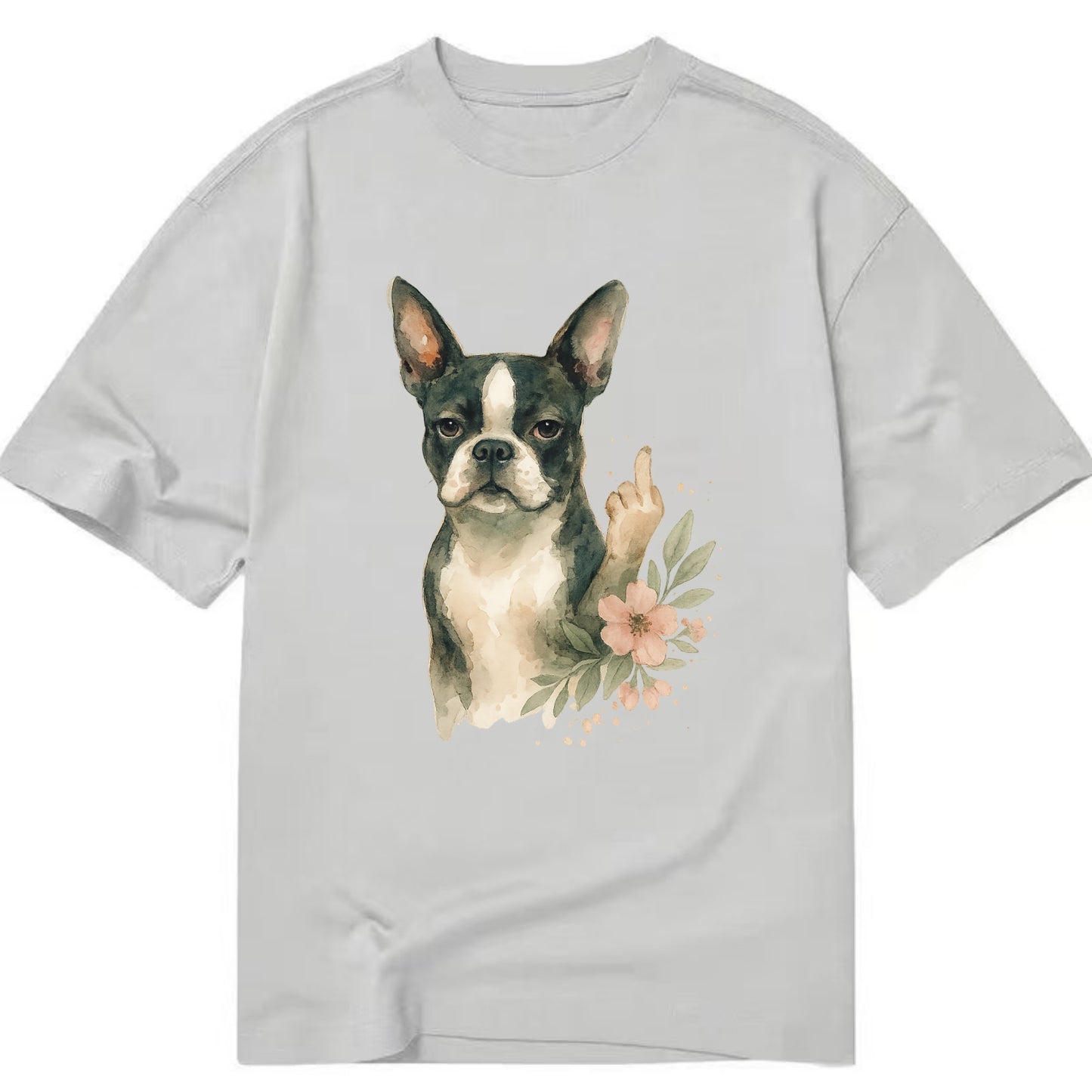 Boston Terrier with tuxedo markings, perky ears, paw up giving sass - Classic T-shirt - Grey