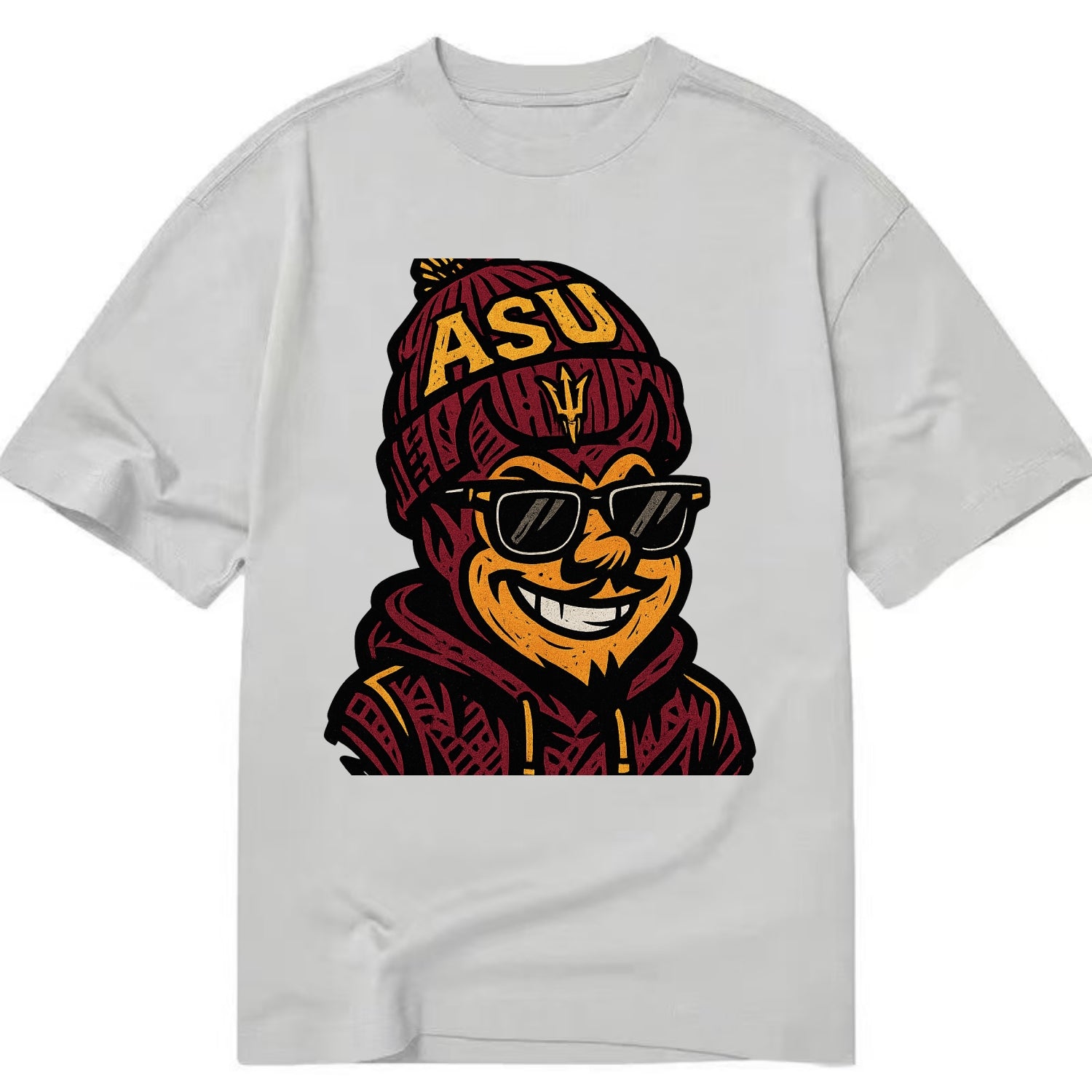 Tempe Sparky wearing Arizona State beanie with fork patch - Classic T-shirt - Grey