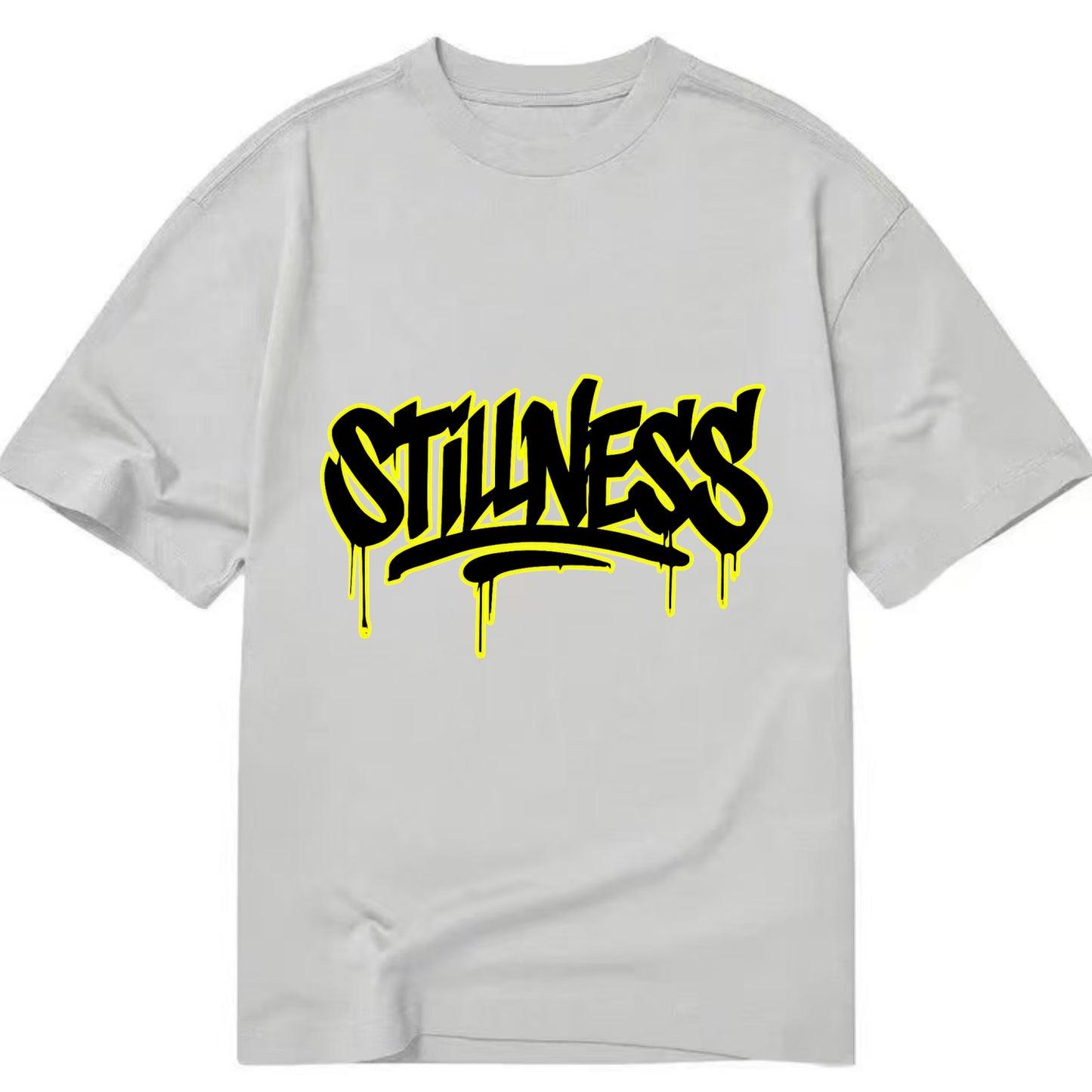 Bold typography design - "STILLNESS" - quiet power, peaceful presence - Classic T-shirt - Grey