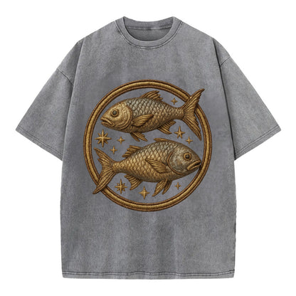 Pisces Fish  - Vintage T-shirt - Grey