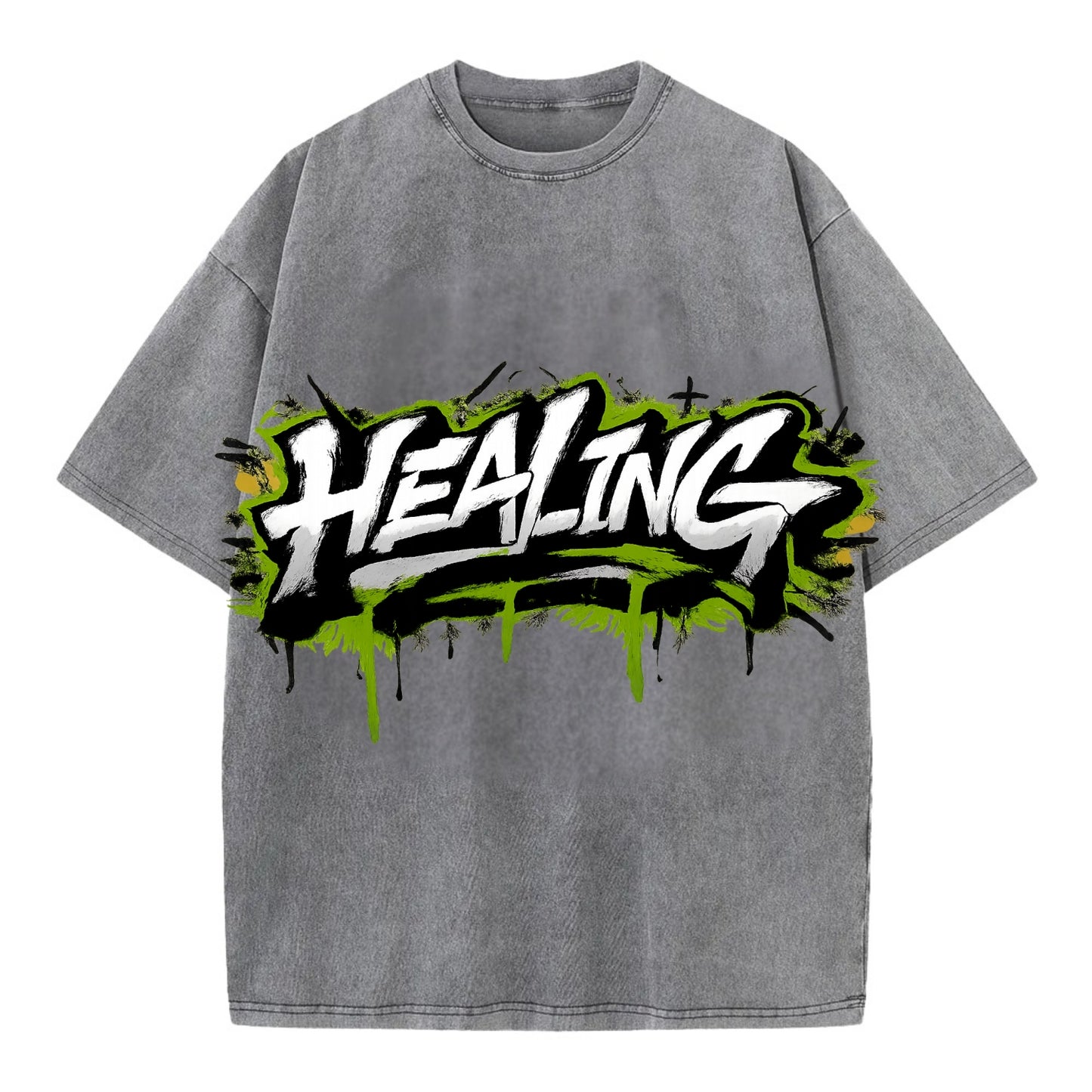 Bold typography design - "HEALING" - in recovery, getting better - Vintage T-shirt - Grey