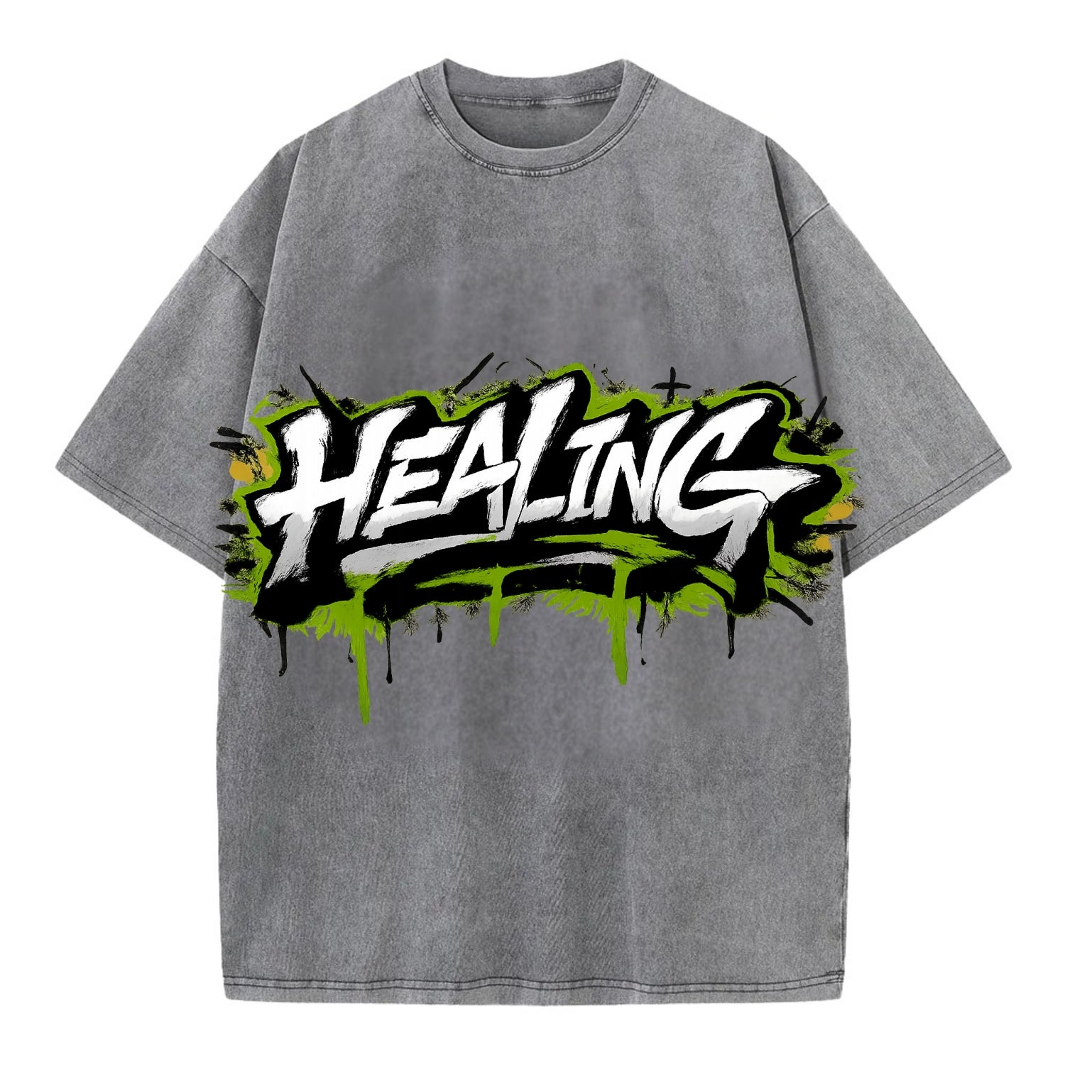 Bold typography design - "HEALING" - in recovery, getting better - Vintage T-shirt - Grey