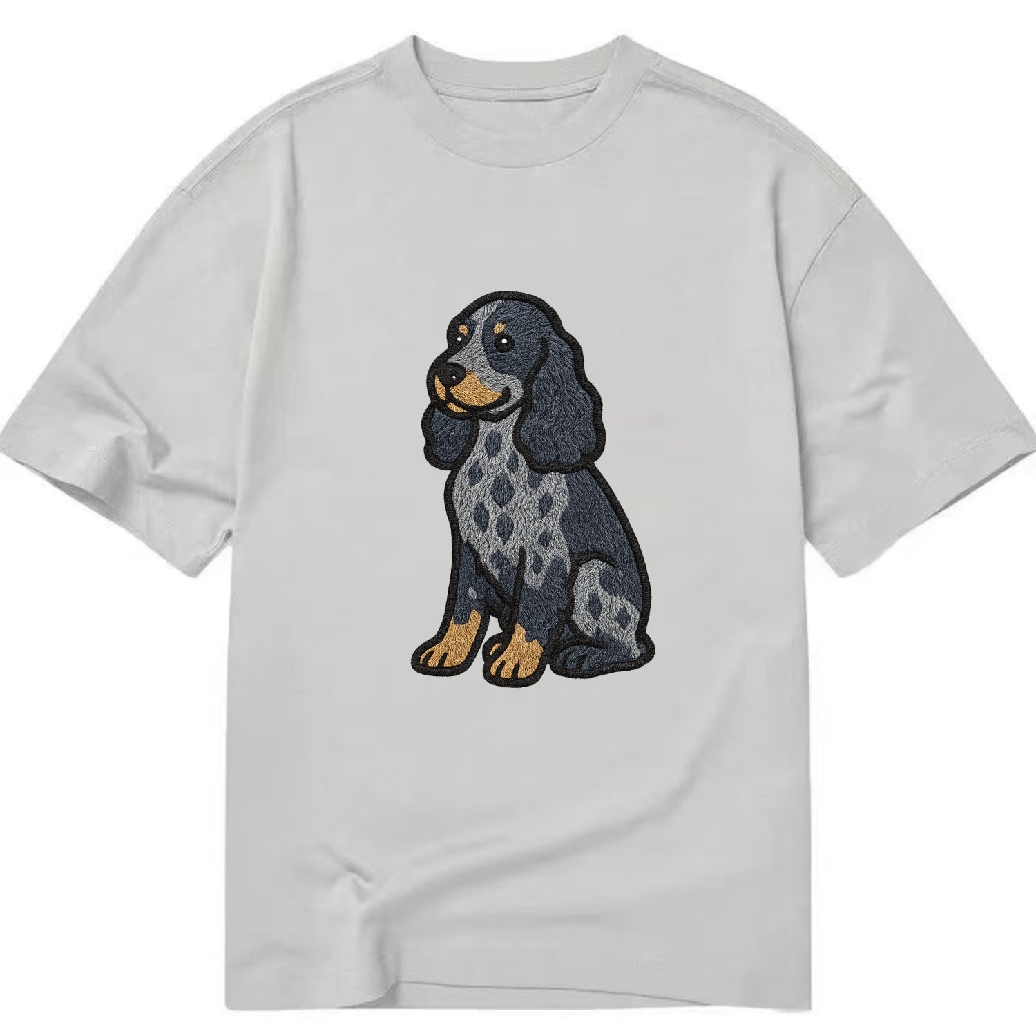 English Cocker Spaniel - Blue roan embroidered sitting pose - Classic T-shirt - Grey