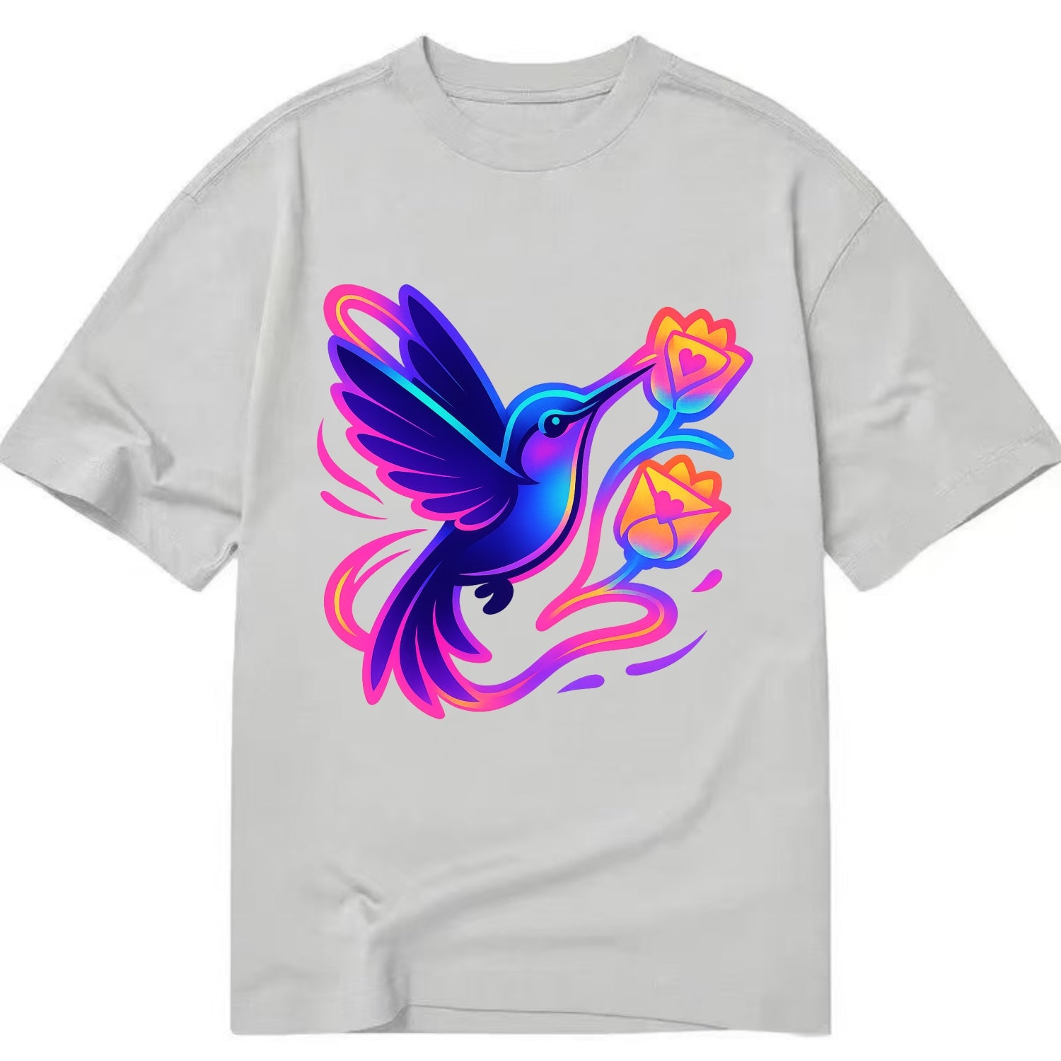 Hummingbird delivering miniature love letters tucked inside flower envelopes - Classic T-shirt - Grey