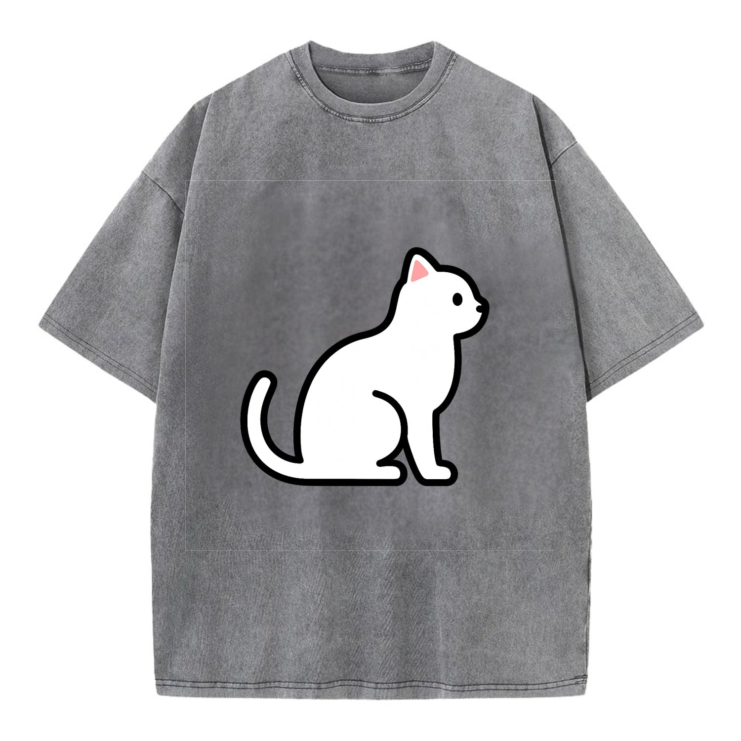 Domestic Shorthair - White classic flat side profile - Vintage T-shirt - Grey