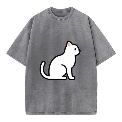 Domestic Shorthair - White classic flat side profile - Vintage T-shirt - Grey