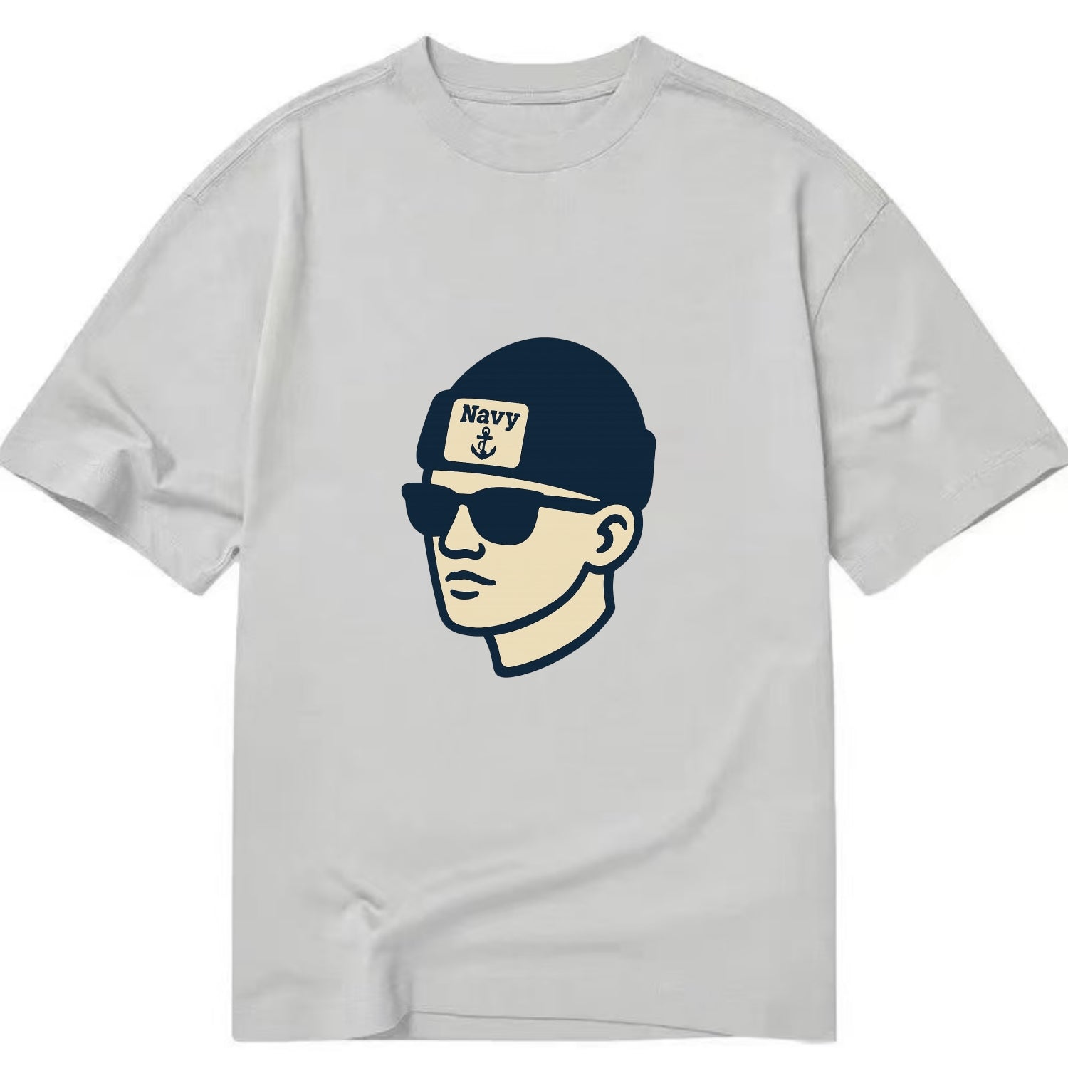 Annapolis Midshipman wearing Navy beanie with anchor patch - Classic T-shirt - Grey
