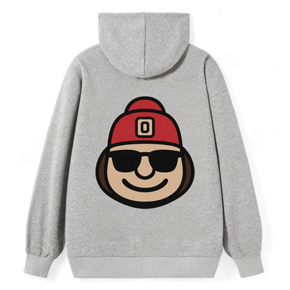 Columbus Brutus wearing Ohio State beanie with Block O patch - Classic Pullover Hoodie - Grey