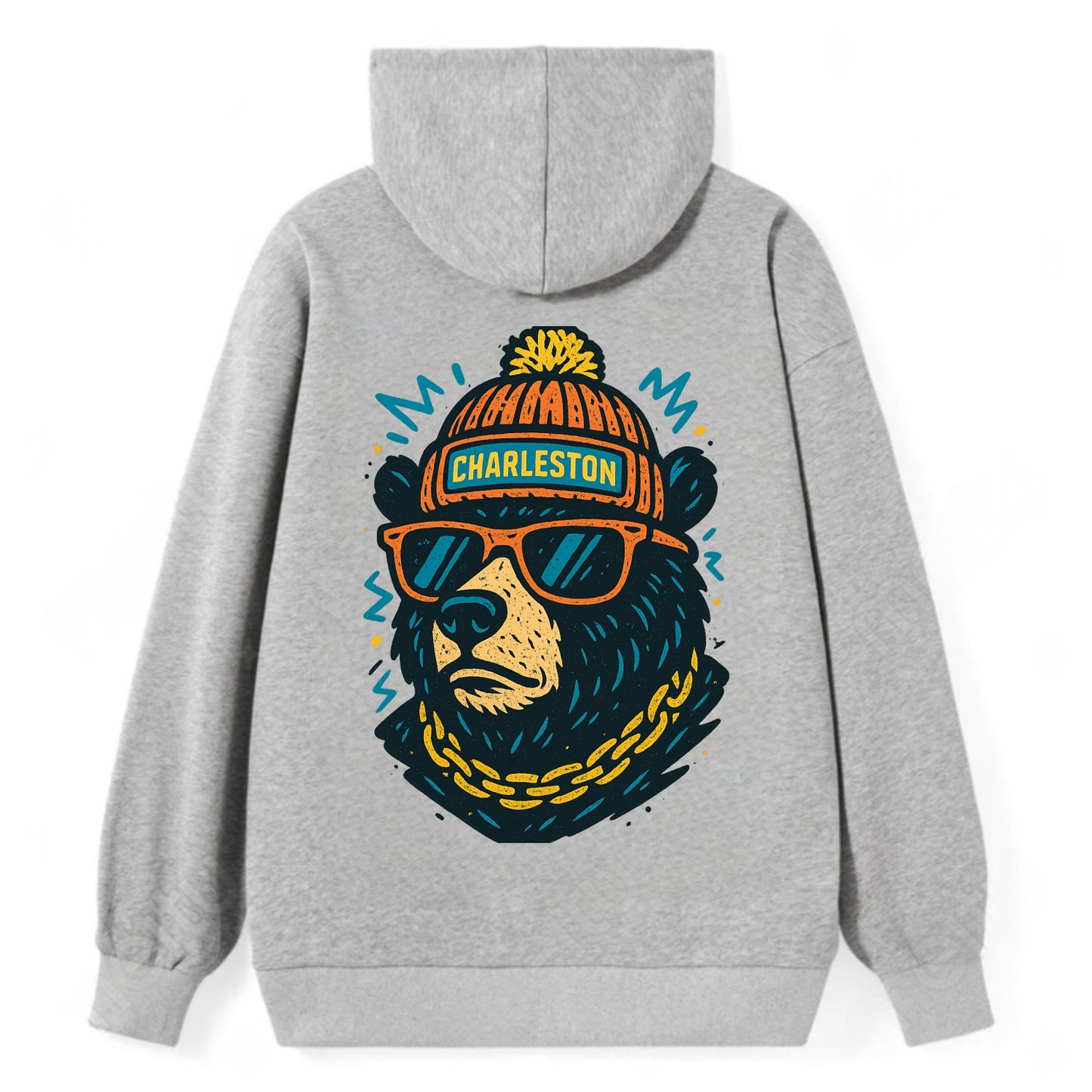 West Virginia Black Bear wearing Charleston beanie with pom pom and - Classic Pullover Hoodie - Grey