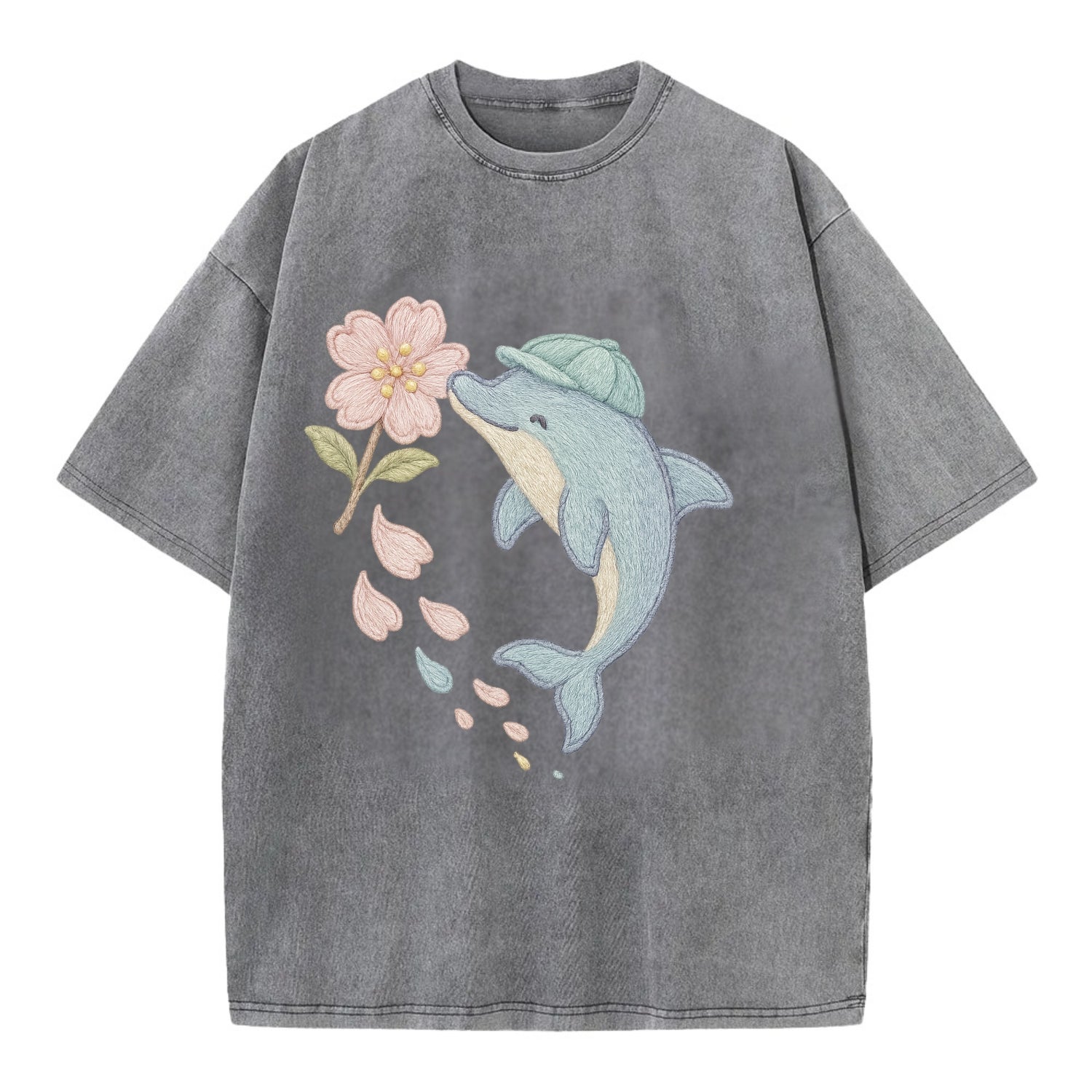 Dolphin Sakura Leap  - Vintage T-shirt - Grey