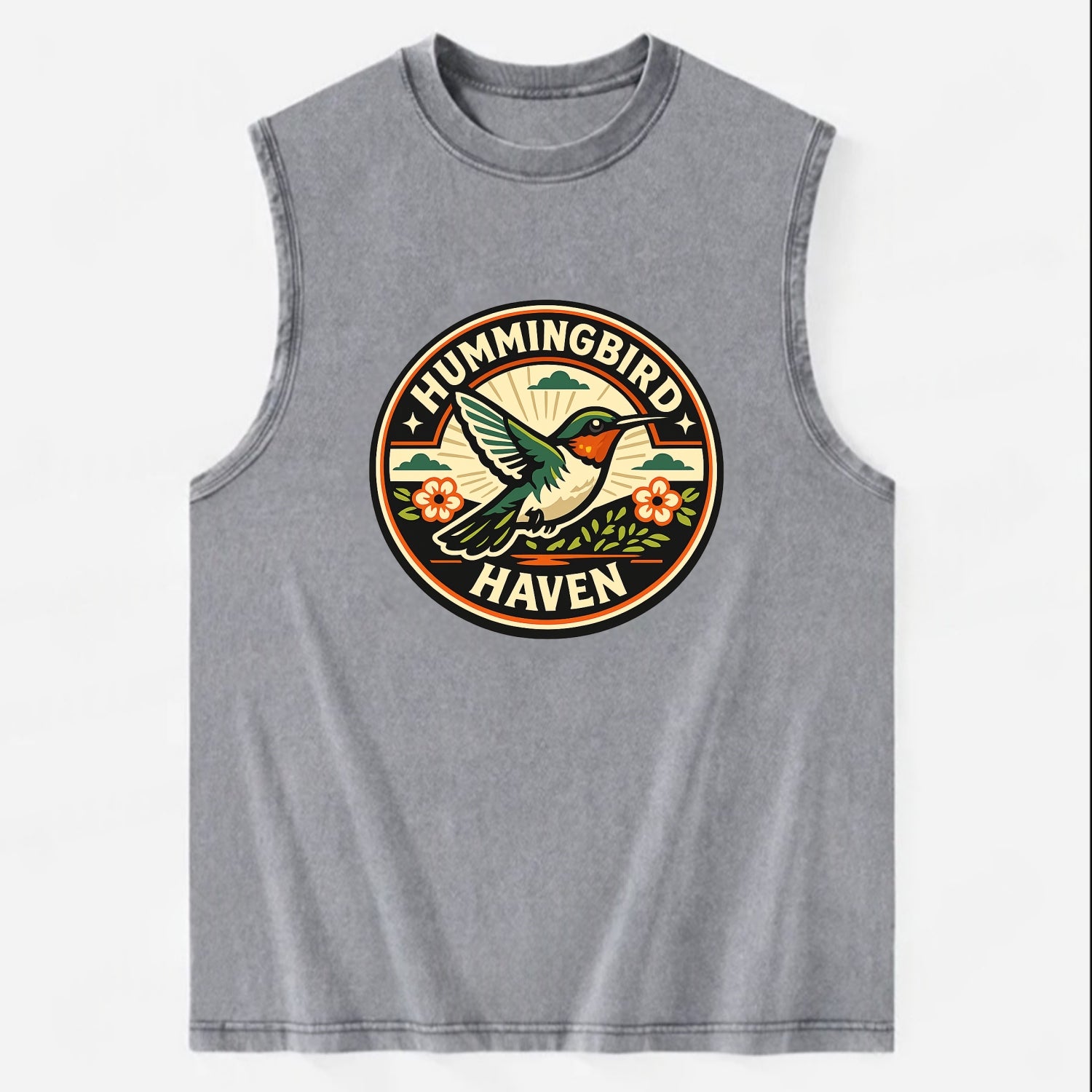 Hummingbird Sanctuary Emblem - Vintage Washed Tank - Grey