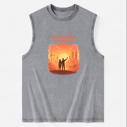 Sunrise over thriving sustainable city - "The Future is Bright" - optimistic - Vintage Washed Tank - Grey