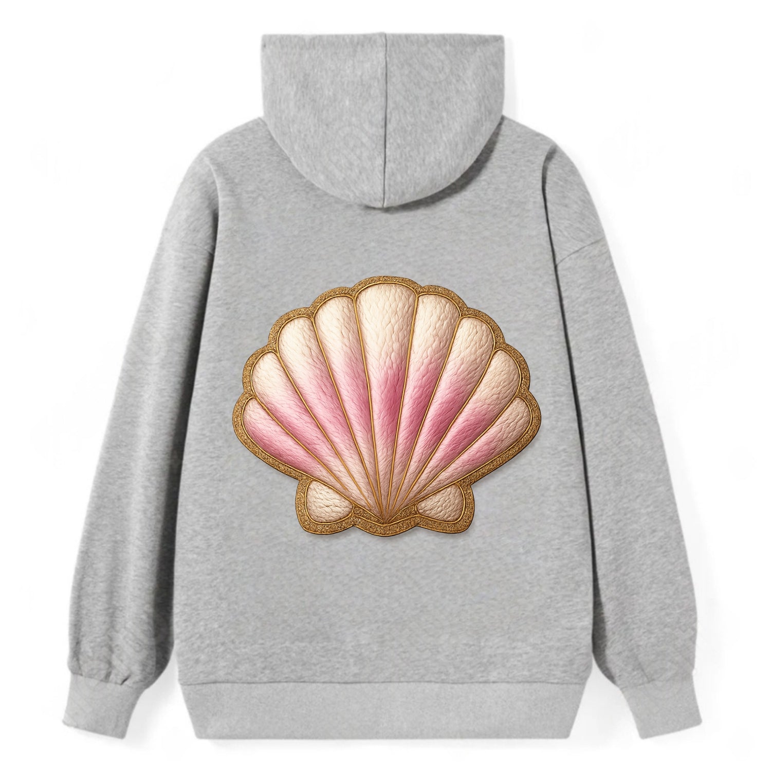 SEASHELL SCALLOP - scallop shell in cream and pink , beach - Classic Pullover Hoodie - Grey