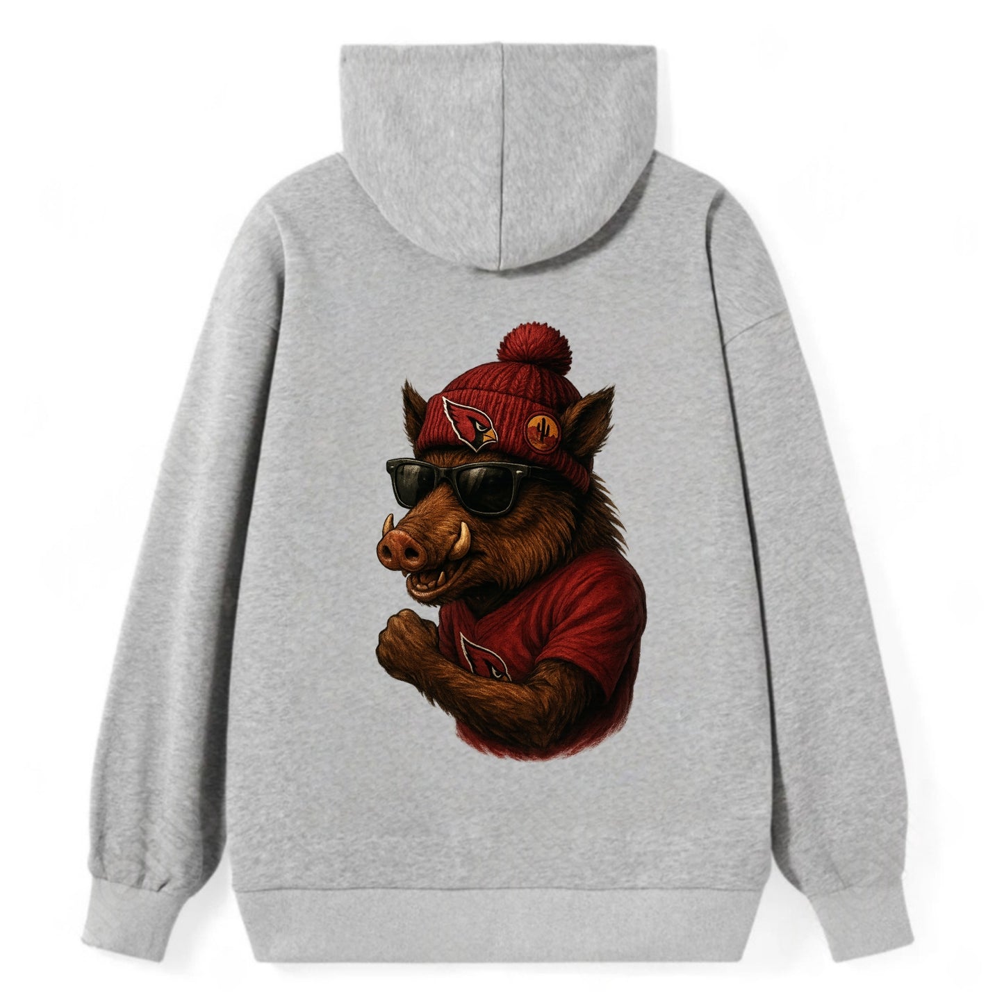 Arizona Javelina wearing Cardinals beanie with desert patch and wayfarer - Classic Pullover Hoodie - Grey
