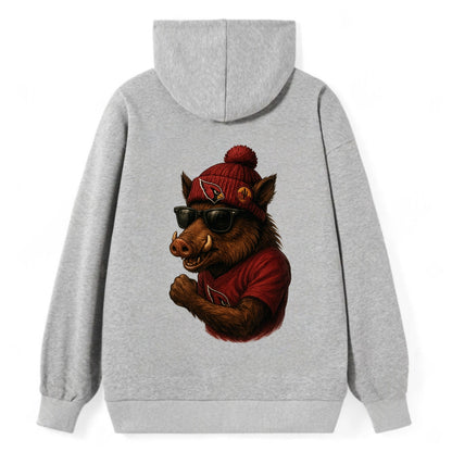 Arizona Javelina wearing Cardinals beanie with desert patch and wayfarer - Classic Pullover Hoodie - Grey