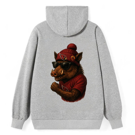Arizona Javelina wearing Cardinals beanie with desert patch and wayfarer - Classic Pullover Hoodie - Grey